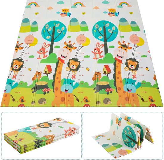 Speelmat voor baby's, 200 x 180 cm x 1 cm, kinderspeeltapijt, opvouwbaar, niet giftig, reukloos, XPE-schuimbodem, antislip, dubbelzijdig waterdicht, kruipmat voor baby's voor binnen, buiten, giraf van Yanfeng