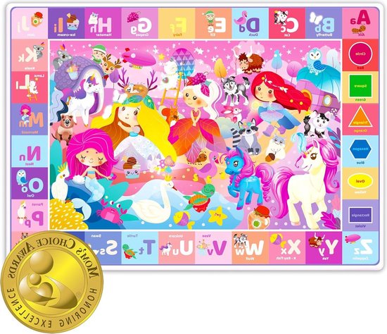 Speelmat voor baby's en baby's super zacht - Extra dik 08 cm - Groot alfabet prinses eenhoorn tapijt van Little Dutch