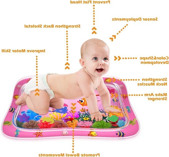 Speelmat Water Activiteit - Baby Tummy Time Speelgoed Cadeau voor 3-12 Maanden - Sensorische Mat met Opblaasbare Buik Tijd - Vroege Ontwikkeling Stimulatie - Groei Versterkend van Moozle & Doozle