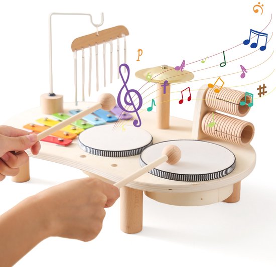 Speeltafel Baby - Muziektafel - Activiteiten tafel - Houten Speelgoed 1 jaar - Muziekinstrumenten - Speelgoedinstrument - Montessori - Educatief - Kidsdouche van Kidsdouche