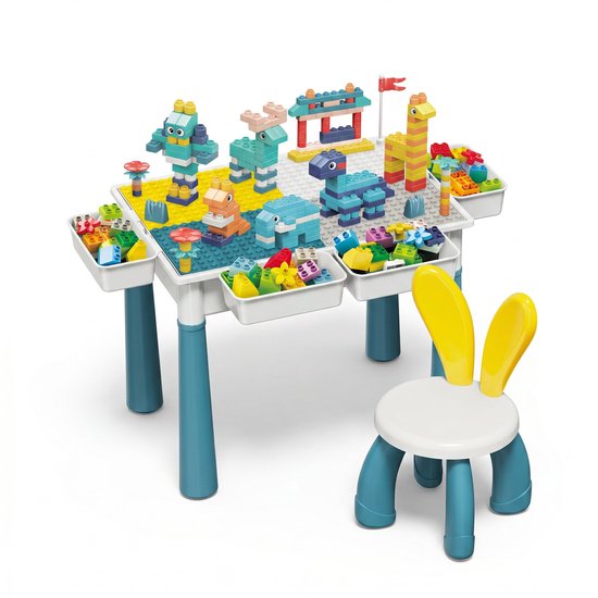 Speeltafel met 456 Bouwblokken – Watertafel en Zandtafel – Geschikt voor Duplo® Bouwstenen – Activiteitentafel met stoel – Educatief Speelgoed