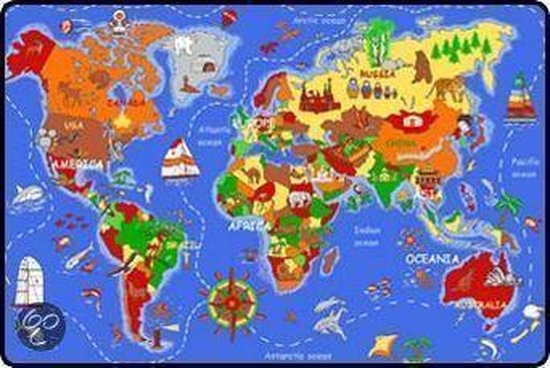 Speeltapijt Wereldkaart - 95x200cm educatief van Azutura