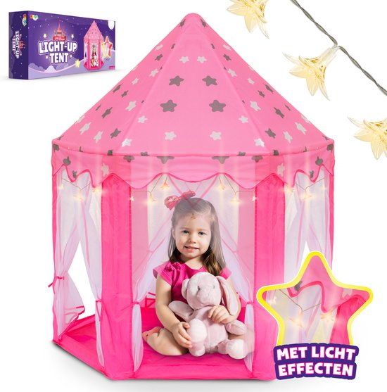 Speeltent met Lichteffecten - Prinses Kasteel - Kindertent - 125 cm Hoog - Indoor en Outdoor - Inclusief Gordijnen - Roze van Buxibo