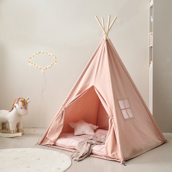 Speeltent Roze - Wigwam met dunne Vloerbodem - Tipi voor Kinderen 100 % Katoen - Creëer een Magische Speelplek van Kinderplay