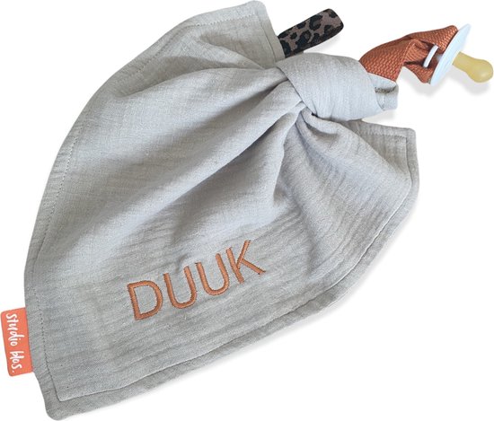 Speendoekje - Knuffel doekje - Gepersonaliseerd met naam - Hydrofiel - Kleur zand beige - Roestbruin - Terracotta van My Special Gift