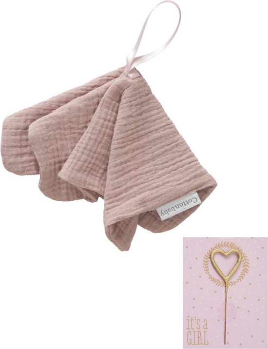 Speendoekje roze met mini wondercard - geschenkset - speenkoord - kraammand - baby cadeauset - meisje - kraamcadeau - kraamkado - babyshower - gender reveal - cadeauset - newborn - roze van Merkloos