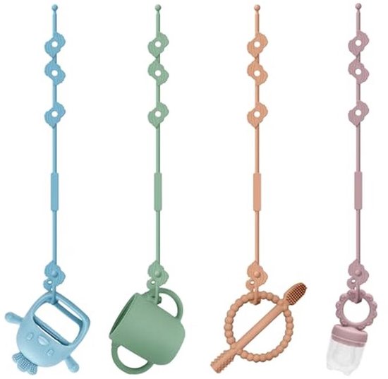 Speenketting Set - Speelgoed Riemen - Baby Spullen Vasthouden - Verstelbaar en Wasbaar - 4 Stuks - Multicolor