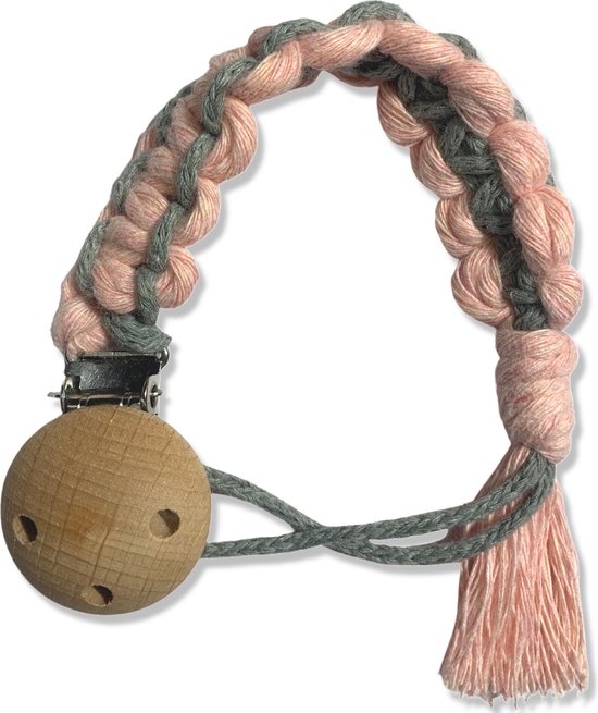 Speenkoord 'Alpha' - Roze en Mintgroen - Katoen - Macramé - Handgemaakt in Nederland - Inclusief Verzendkosten van Studio Sweet & Stoer