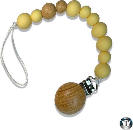 Speenkoord - Fopspeenkoord - Hulpmiddel Speen - Kralen - Geel - Silicoon - Hout - Houten Clip - Babyshower - Kraamcadeau - Jongen & Meisje - Baby - Speen - Speenketting - TheOldOmen | van TheOldOmen