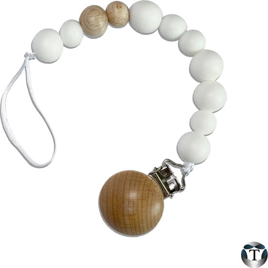 Speenkoord - Fopspeenkoord - Hulpmiddel Speen - Kralen - Wit - Silicoon - Hout - Houten Clip - Babyshower - Kraamcadeau - Jongen & Meisje - Baby - Speen - Speenketting - TheOldOmen | van TheOldOmen