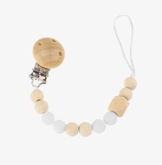 Speenkoord hout wit - baby - dreumes - peuter - slapen - moe - teut - tuut