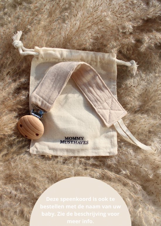 Speenkoord - katoen - beige - speenketting - fopspeen - accessoires baby - Speenkoord katoen - houten knop - baby - kraamcadeau - stof- speenkoord jongen - speenkoord meisje - feestdagen geschenk van Merkloos