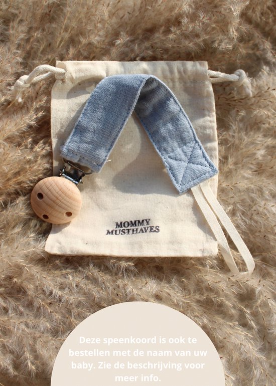 Speenkoord - katoen - Blauw - houten knop - fopspeen - accessoires baby - speenketting - baby - kraamcadeau - stof - speenkoord jongen - speenkoord meisje - speenkoord katoen van Merkloos