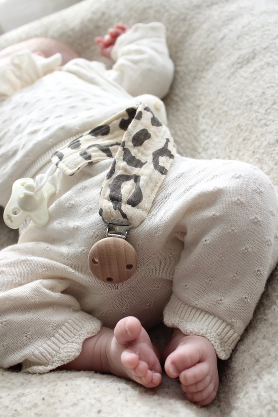 Speenkoord - katoen - bruin panter - houten knop - fopspeen - accessoires baby - mommy musthaves - speenketting - baby - kraamcadeau - stof - speenkoord jongen - speenkoord meisje - speenkoord katoen