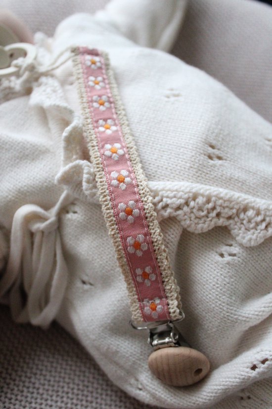 Speenkoord - katoen - Madelief - houten knop - fopspeen - accessoires baby - mommy musthaves - speenketting - baby - kraamcadeau - stof - speenkoord jongen - speenkoord meisje - speenkoord katoen van Merkloos