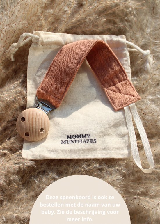 Speenkoord - katoen - Roest bruin kleur - houten knop - fopspeen - accessoires baby - speenketting - baby - kraamcadeau - stof - speenkoord jongen - speenkoord meisje van HVID.