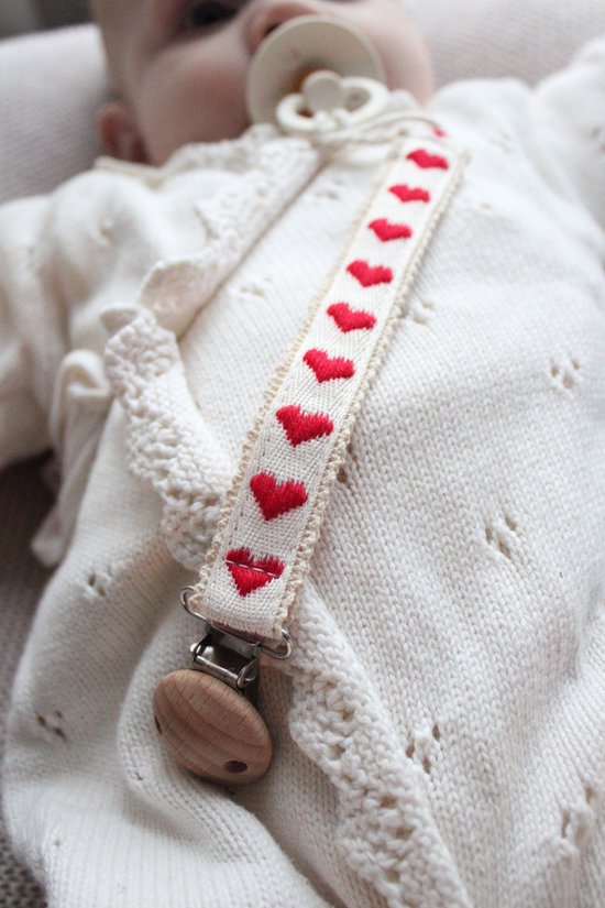 Speenkoord - katoen - rood hart - houten knop - fopspeen - accessoires baby - mommy musthaves - speenketting - baby - kraamcadeau - stof - speenkoord jongen - speenkoord meisje - speenkoord katoen van Merkloos