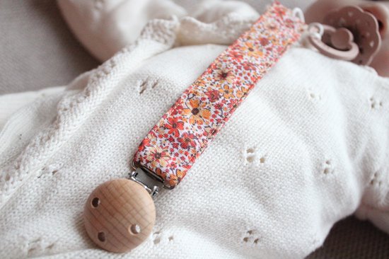 Speenkoord - katoen - Roze bloem kleur - houten knop - fopspeen - accessoires baby - mommy musthaves - speenketting - baby - kraamcadeau - stof - speenkoord jongen - speenkoord meisje - speenkoord katoen
