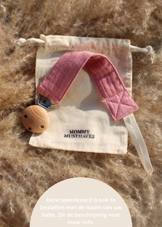 Speenkoord - katoen - Roze kleur - houten knop - fopspeen - accessoires baby - speenketting - baby - kraamcadeau - stof - speenkoord jongen - speenkoord meisje - speenkoord katoen van Merkloos