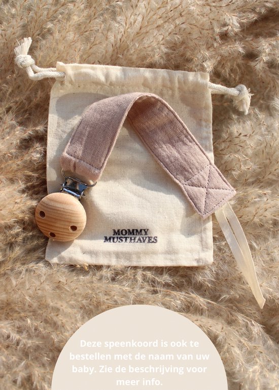 Speenkoord - katoen - taupe kleur - houten knop - fopspeen - accessoires baby - speenketting - baby - kraamcadeau - stof - speenkoord jongen - speenkoord meisje - speenkoord katoen van Little Loopy