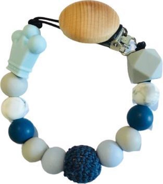 Speenkoord Kroon blauw – Unisex jongen / meisje – Speenketting kralen - Baby - Kraamcadeau van Reflux Baby.
