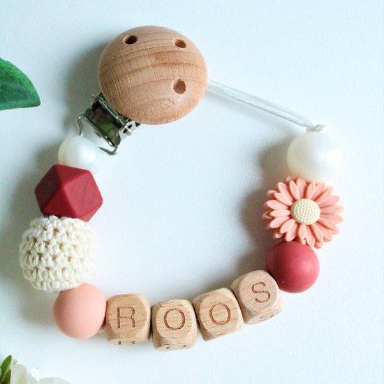 Speenkoord met Naam | BINNEN 24U VERZONDEN! | Oud Roze Zalm - Madelief | Gepersonaliseerd | Speenkoord clip | Unisex | Kraamcadeau | Speenketting met Naam | Speenclip | Babycadeau | Babyshower