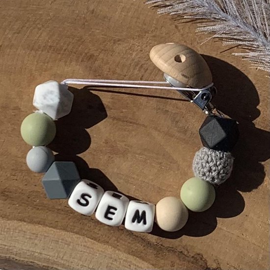 Speenkoord met naam | Gepersonaliseerd | Groen | Kraamcadeau | Met persoonlijke boodschap | Baby | Speenclip | Speenketting | Bebbes van Bebbes