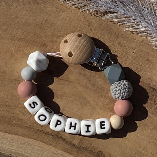 Speenkoord met naam | Gepersonaliseerd | Oud Roze | Kraamcadeau | Met persoonlijke boodschap | Baby | Speenclip | Speenketting | Bebbes van Bebbes