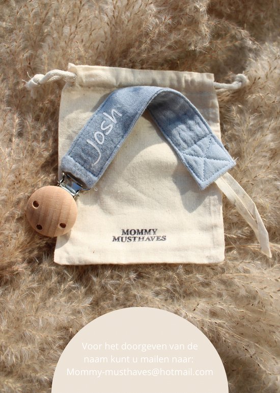 Speenkoord met naam - katoen - blauw - houten knop - speenketting met naam - baby - gepersonaliseerd kraamcadeau - stof - jongen - meisje - fopspeen - accessoires baby - katoen - ZIE BESCHRIJVING VOOR HET DOORGEVEN VAN DE NAAM van Miko accesorios