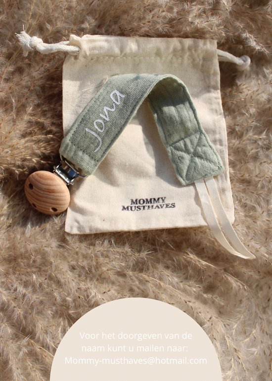 Speenkoord met naam - katoen - Olijf groen - fopspeen - accessoires baby - houten knop - speenketting met naam - baby - gepersonaliseerd kraamcadeau - stof - jongen - meisje - katoen - ZIE BESCHRIJVING VOOR HET DOORGEVEN VAN DE NAAM van Little Wild Ones