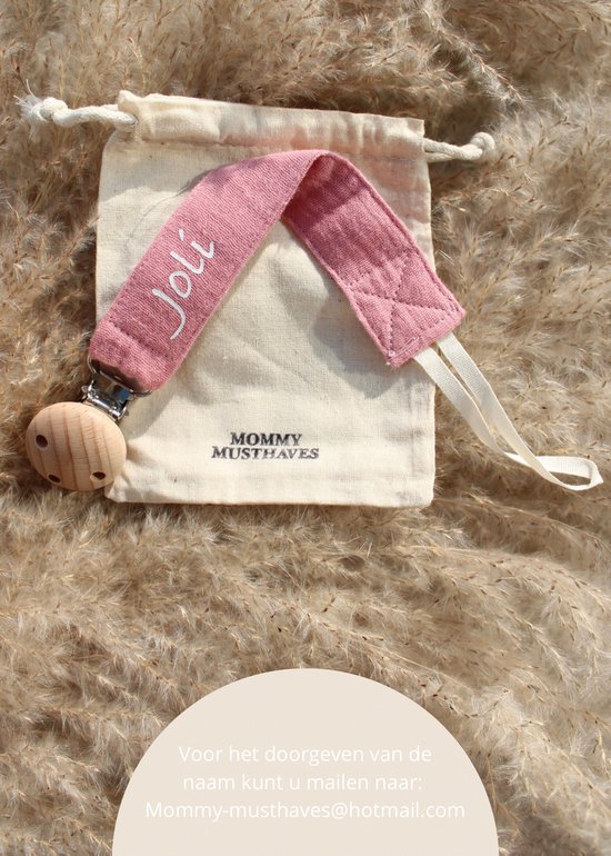 Speenkoord met naam - katoen - roze - houten knop - speenketting met naam - baby - gepersonaliseerd kraamcadeau - stof - jongen - meisje - fopspeen - accessoires baby - katoen - Roze - ZIE BESCHRIJVING VOOR HET DOORGEVEN VAN DE NAAM van Merkloos