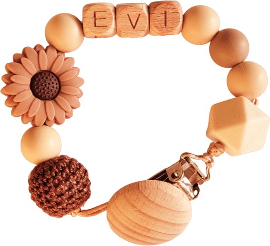 Speenkoord met naam – Meisje – Jongen - Hout - Speenketting kralen - Evi van Knufselfabriek