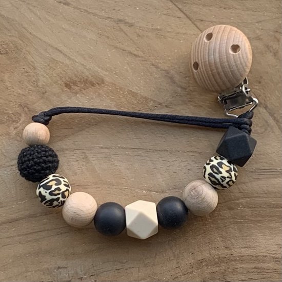 Speenkoord Panter | Gender Neutraal | Kraamcadeau | Baby | Babyshower | Speenclip | Speenketting | Kralen | Bebbes van Bebbes