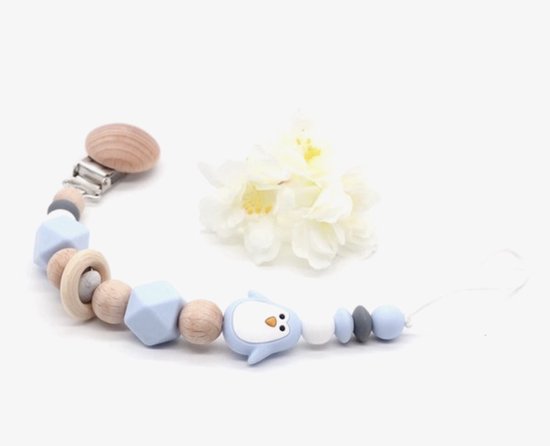 Speenkoord pinguïn blauw - baby - slapen - moe - spelen - auto -