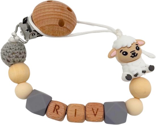 Speenkoord Schaap met eigen naam - Blauw - Kraamcadeau - Speenketting - Babycadeau - Babyshower van Merkloos