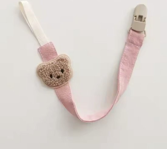 Speenkoord Teddy Roze - Beer - Fopspeenkoord - Speenketting - Speenkoorden - Jongen - Meisje - Met Clips - Universeel Kraamcadeau - Babyshower - Baby - Speenhouder - Cadeau - Stoffen Speenkoort - Zachte Teddystof Speenhouder met Clip van Little Dutch