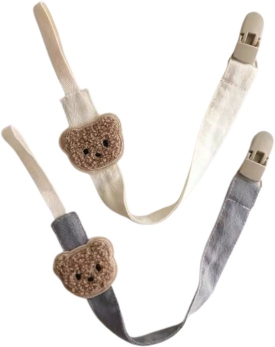 Speenkoorden Set van 2 Teddy - Beige & Blauw - Beer - Fopspeenkoord - Speenketting - Speenkoorden - Jongen - Meisje - Met Clips - Kraamcadeau - Babyshower - Baby - Speenhouder - Cadeau - Stoffen Speenkoort van Merkloos