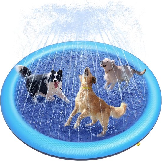 Spetterbad voor honden en kinderen - Groot antislip hondenbad, 0,58 mm dikke, duurzame waterspeelmat voor buiten, sproeispeelgoed voor in de achtertuin (170 cm, blauw)