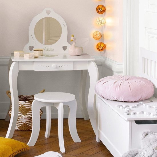 Sphera Kaptafel met Krukje voor Kinderen - 71,5 x 50,5 x 91 cm - Wit van Sphera