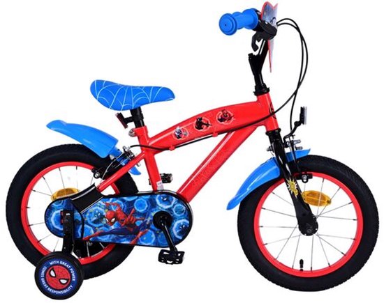 Spider-Man Kinderfiets - Jongens - 14 inch - Blauw/Rood - Twee handremmen van Spider-Man