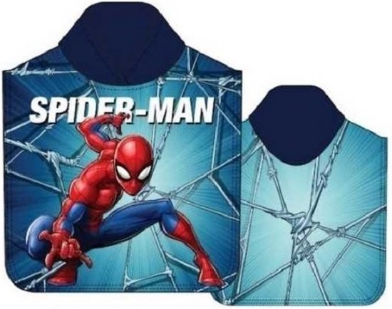 Spiderman badponcho -blauw - Marvel Spider-Man poncho handdoek - 100 x 50 cm. van Marvel