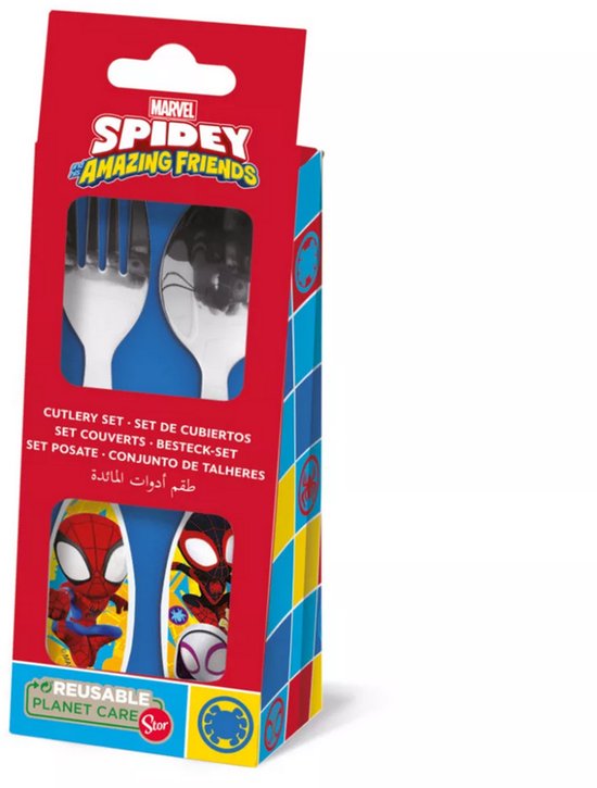 Spiderman Spidey & Friends metalen bestekset - 2 stuks van Merkloos