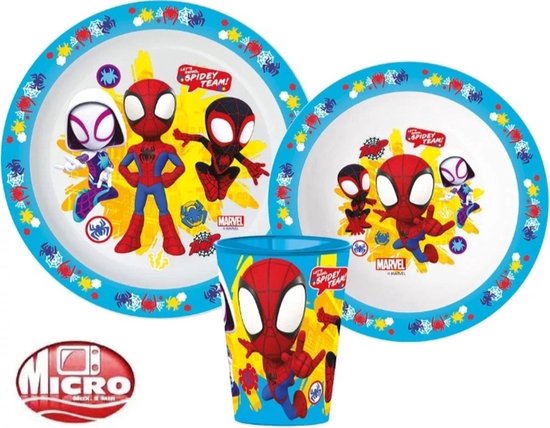 Spiderman Spidey Kinderserviesset – 3-delig – Bord, Kom & Beker – BPA-vrij – Superhelden Ontbijtset voor Jongens – Marvel Servies van Merkloos