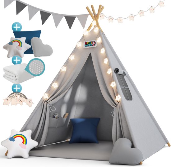 Spielwerk Speeltent - LED 3 Kussens Spanschroef 130x130x160cm - Grijs van Spielwerk