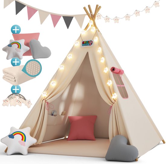 Spielwerk Speeltent - LED 3 Kussens Spanschroef 130x130x160cm - Roze van Spielwerk