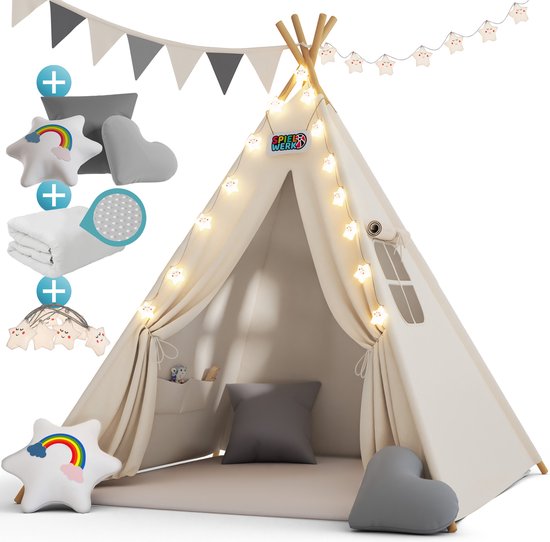 Spielwerk Speeltent - LED 3 Kussens Spanschroef 130x130x160cm - Wit van Spielwerk