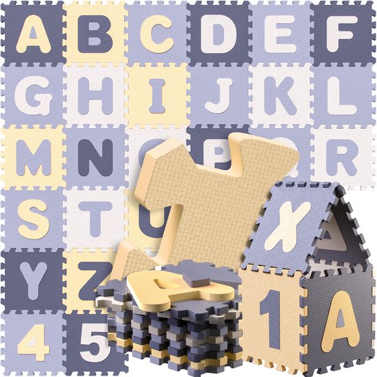 Spielwerk XXL Puzzelmat - Schuim 86 Delen Cijfers Letters - Grijs van Spielwerk