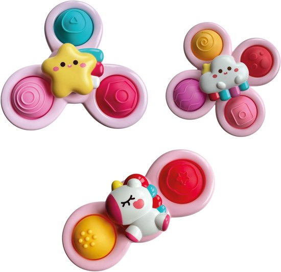 Spinner - Unicorn - Fidget - Badspeelgoed - Baby Spinner - Baby - Speelgoed - 3 stuks - Zuignap - Vrolijk - Happy - Sensorisch speelgoed van Merkloos