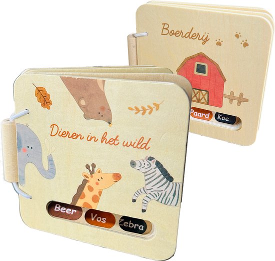 Splendid Uitgeverij® - 2 Houten boekjes - Dieren in het wild & Boerderij - Buggyboekje voor de kleine handjes - 10cm x 10cm - Eerste jaar baby speelgoed - Jongen / Meisje - 0 jaar / 6 maanden / 1 jaar - Kleine cadeautjes - Eerste woordjes van Merkloos