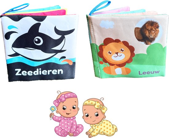 Splendid Uitgeverij® - 2 zachte knisperboekjes baby - Zeedieren + Landdieren - Buggyboekje voor de kleine handjes - Boekjes eerste jaar - Baby speelgoed - Jongen / Meisje - 0 jaar / 6 maanden / 1 jaar - Kleine cadeautjes - Eerste woordjes dieren van Merkloos
